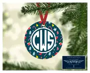 SET OF 4 MONOGRAM INITIALS METAL CHRISTMAS ORNAMENT - CANDY CANE - D24