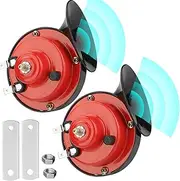Super Loud Train Horn,1Pair 12V Waterproof Electric Snail Horn Car Horn for Trucks, Train, Boat,Cars, Motorcycle, Bikes & Boats (Red)