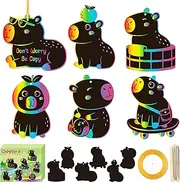 CY2SIDE Capybara Scratch Cards Ornaments - 60PCS DIY Fun Animal Scratch Paper Art for Kids School Activity, Cute Cartoon Kawaii Capybara Magic Art Rainbow Color Craft Decorations for Party Supplies