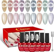 VERONNI Glitter Magnetic Nail Gel Set,12 Pcs Cat Eye Gel Nail With Base Top Coat Gel, Sparkly Crystal Diamond Soak Off UV LED Gel Polish Smoothie Nail Gel For Nail Art Salon (12pcs glitter gel)