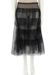 Black Tiered Tulle Mesh Midi Skirt