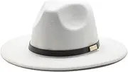 [Comebachome] Fedora Hats for Men Women Classic Wide Brim White Fedora Hat with Belt Decor Sun Protection Average Size Easy Matching Western Cap for Daily Wear, Wide Brim, Hats for Men