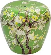 Ceramic Drum Table Decorative Garden stools, Decorative Ceramic Garden Stool, Glazed Hand-Painted Flower and Bird Shoe Changing Stool Drum Stool, Suitable for Outdoor Garden, Living Room, Terrace(Gre