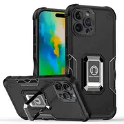 For Apple iPhone 16 Pro Max Magnetic Ring Rugged Shockproof Case Heavy Duty Protective Back Cover (Black)