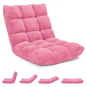 Costway Floor Chair Lazy Sofa Velvet Chaise Lounge Lazy Recliner w/14-Position Adjustable Back Home Office Pink