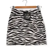 SOURPUSS Size S Black & White Zebra Stripe Mini Skirt Elastic Waist New BNWT