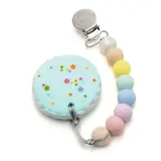 Loulou Lollipop Macaron Silicone Teether Holder Set Pink Blue NEW