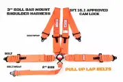 CAM LOCK 5 POINT ROLL BAR MOUNT RACING HARNESS SIGNATURE SERIES ORANGE