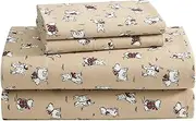 [Laura Ashley] Queen Sheets, Breathable Cotton Flannel Bedding with Deep Pockets, Brushed for Extra Softness & Comfort, Oeko-Tex Certified (Holiday Scottie Beige, Queen)