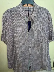 Elie Tahari Mix Colors Plaid Button-UP Men's Short-Sleeve Men's Size Large