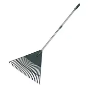 Garden Rake, Adjustable Lightweight Steel Poly Shrub 22 Tines Silver Handle