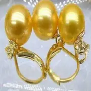 AAA+ 16mm south sea golden shell pearl earrings Pendant SET Chain Gifts Necklace
