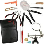 Deluxe 16pc Hand Tools Supplies Kit Crafting Pliers Magnifier Stand Beading