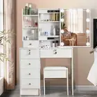 Dressing Table Stool Vanity Desk Set Make up Desk LED Lighted Mirror & 6 Drawers
