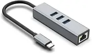 USB C to Ethernet Adapter, 4 in 1 Multiport Hub with Gigabit RJ45, 3 x USB 3.0 Ports Compatible with MacBook Pro Air, Mac Mini, iPad, Galaxy S23, iPhone 15/Plus/Pro/Pro Max, Surface Book, Dell