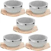 TOPPERFUN Korean Stone Bowl Set with Tray for Soup Bibimbap Heat Resistant for Home Cooking Restaurant Use and Elegant Presentation