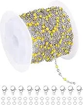 uxcell Stainless Steel Bead Chain, 16.4 Feet/5M Enamel Beaded Jewelry Link Cable Chains Spool Kit for Jewelry Making, Necklace, Bracelets, DIY Crafts (Silver/Yellow, Pack of 1)