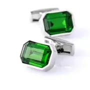 4CT Emerald Cut Lab Created Green Emerald Men's Cufflinks 14K White Gold Plated