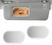POVTiI 2 PCS Stainless Steel Automotive Makeup Mirror, Sun-Shading Cosmetic Mirror Stick on Visor, Seatback, Dashboard, Window, Interior Car Accessories (Oval, M)