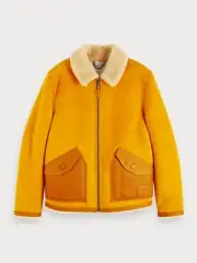 SCOTCH AND SODA SHEEP SUEDE SHEARLING JACKET IN SUNFLOWER YELLOW SIZE XL NO HAT