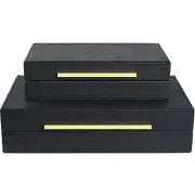 Large Box Set Of 2 Black Shagreen Faux Leather Decorative Boxes Nesting Storage