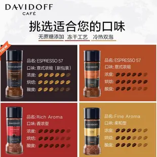 【99免運】Davidoff大衛杜夫凍干速溶黑咖啡粉意式濃縮香濃咖啡冷熱雙泡100g