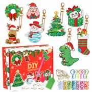 Catzon 8 Pcs Christmas DIY Diamond Painting KeyChains Kits for Kids Ages 6-12