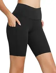 [baleaf] Biker Shorts Women Yoga Gym Workout Spandex Running Volleyball Tummy Control Compression Shorts with Pockets 8"