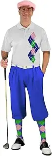 [Golf Knickers] Argyle Paradise - Mens Complete Golf Outfit 5A-5Z, Royal/Lime/Pink, 30