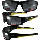 Sly Padded Motorcycle Glasses Black and Yellow Frame Smoke Flash Mirror Lens