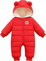 [Borlai] Newborn Baby Girls Boys Winter Warm Snowsuit Hooded Romper Double Zip Up Jumpsuit Coat Jacket