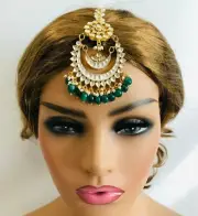 Emerald Kundan Mang Tika,Emerald Kundan Mang Tika,Kundan Head Piece,Maang Tika