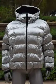 NWT Womens Bogner Rosetta Fire & Ice Hooded Puffer Ski Jacket sz L Silver Coat