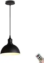 Black 7.8in Rechargeable Farmhouse Ceiling Pendant Light, Non Hardwired Kitchen Island Light with Remote & Blub, Battery Operated Semi-Circular Hanging Chandelier for Dining Table Living Room Bedroom