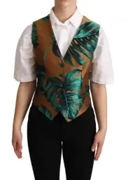 Dolce & Gabbana Elegant Green Leaf Print Women's Waistcoat Authentic