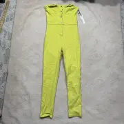 Haute Monde Jumpsuit Womens Medium Yellow Green Sleeveless Button Top Rayon NEW