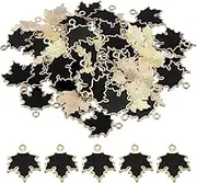 uxcell Maple Leaf Pendants, 60 Pack Enamel Tree Leaf Beads Metal Leaves Charm for Jewelry Making Bracelet Necklace Earring Keychain, Black