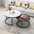 Foret Coffee Table Nesting Side 2pc Set 80cm Tea Marble Tempered Glass Brown Whi