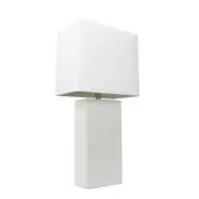 Modern White Table Lamp with Leather Base Stylish Rectangular Shade 21 Inch