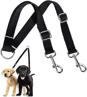 WENJION No Tangle Dog Leash Coupler,Adjustable Dual Dog Lead Splitter, Heavy-Duty Tangle-Free Trainer Leash for Walking 2 Dogs, Durable Double Pet Lead for Medium & Large Dogs (Black)