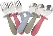 MAGICLULU 6pcs Boys and Girls Silverware Set Toddler Spoon Fork Stainless Steel Silicone Baby Utensils Ergonomic Design for Comfortable to Hold Mealtime Training