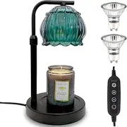 YumKubis Candle Warmer Lamp Australia, Dimmable Candle Light, Green Glass Table Lamp with Timer, Adjustable Height, 4 Brightness & 2 Bulbs for Home Decor, Gift
