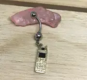 Gold Cell Phone Dangle Belly Button Ring Surgical Steel 14 Gauge Navel Ring NEW