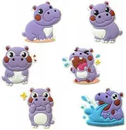 [VAIAOH] Cute Hippo Cartoon Charms, Set of 6, Purple and White Shoe Charms for Shoe & Bracelet Wristband Party Gifts, 1.0 Inches, Silicone, No Gemstone