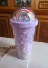 NIB Rainbow Top Dome Lid Tumbler Purple With Straw BPA Free Double Wall 18 oz