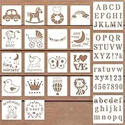 22 Pack Letters Numbers Templates for Painting Fabric,Baby Shower Stencils Animals Pattern for Clothes, Bibs, Bags, Shirts, Shoes