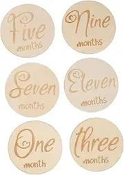 CIMAXIC 6pcs Milestone Cards Wooden Monthly Milestone Discs for Photo Props Photography Decor