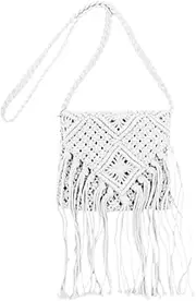 [Generic] Women Cotton Crochet Tassel Crossbody Bag Handwoven Shoulder Handbag Summer Beach Purse