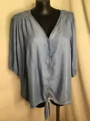 AUTOGRAPH LIGHT BLUE WASH "LYOCELL" KNOT SHIRT TOP SZ 26-NEW REDUCED $