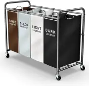 Laundry Sorter 4 Section, Separated Laundry Hamper Cart with Wheels and Remov...